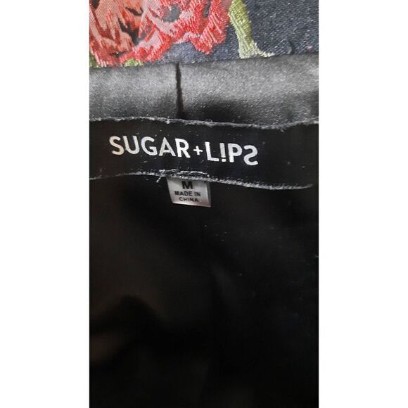 SUGAR + L!PS Women's Floral Shawl Lapel Long Sleeve Blazer‎ In Black/ Red Size M - Picture 3 of 4